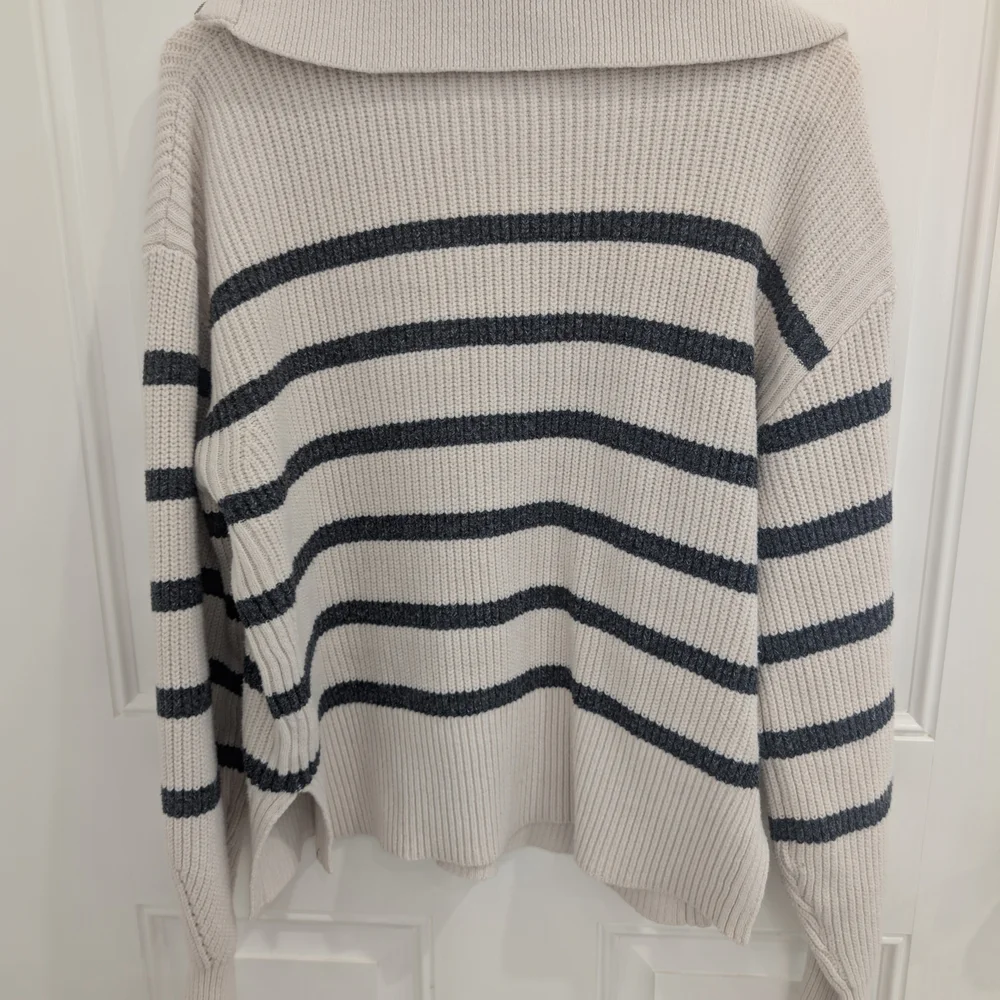 Free Assembly Unisex Half Zip Sweater Size Small Chunky Knit Black Stripes - Picture 2 of 12